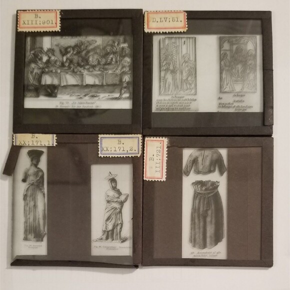 Four Antique Glass Magic Lantern Slides Classical Greek & Medieval Themes - Picture 1 of 10